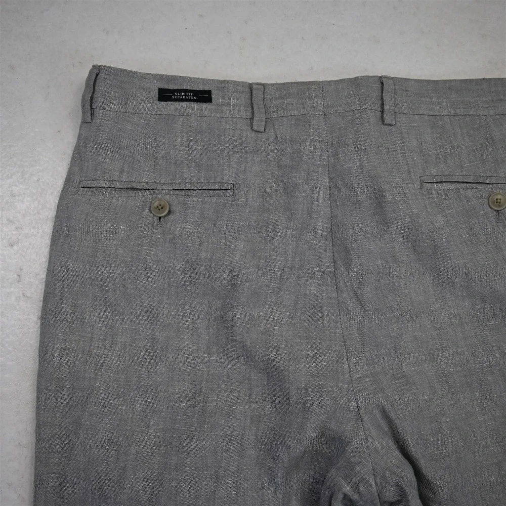 Joseph Abboud 32x30 Gray 100% Linen Flat Front Classic Straight Dress Mens Pants